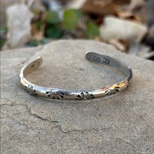 Vintage RS Navajo Sterling Silver Floral Women's Bracelet cuff stamped
